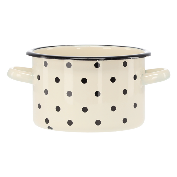 GARNEK EMALIOWANY 2 L 16 CM BIAŁY KROPKI *3356