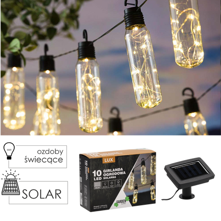 SOLÁRNÍ ZÁHRADNÍ ŘETĚZEC DÉLKA 2 + 1,8 M LUX 10 LED TEPLÁ BÍLÁ *3668
