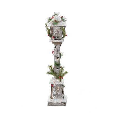 CHRISTMAS WOODEN LED LANTERN WITH STARS 13 x 13 x 60 CM