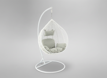 FOTEL WISZĄCY BIAŁY, PODUSZKA - SZARA, RAMA -  BIAŁA 118X107XD68CM