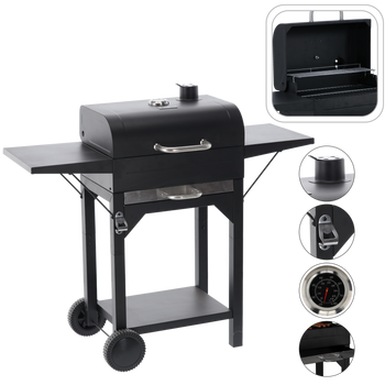 GRILL WĘGLOWY Z POKRYWĄ, RUSZTEM I KÓŁKAMI