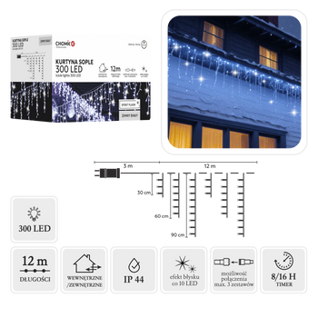 CORTINA STALACTITE 300L ALB RECE + FLASH RECE, LUNGIME 3 + 12 M *9850