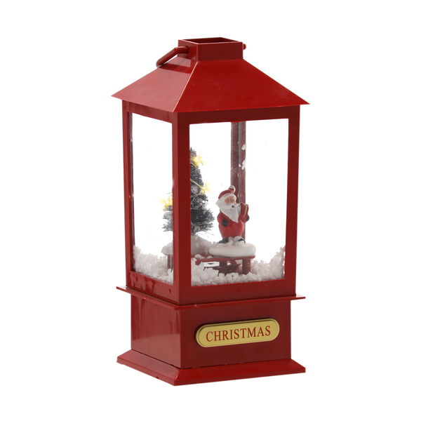 VÁNOČNÍ LAMPION 9 x 9 x 23 cm S LED VLOŽKOU MELODIÍ - BÍLÝ SE SNEHULÁKEM / ČERVENÝ SE MIKULÁŠEM*1628