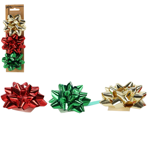 Set of 3 gift wrapping ribbons - red / gold / green pack=24pcs. *7670