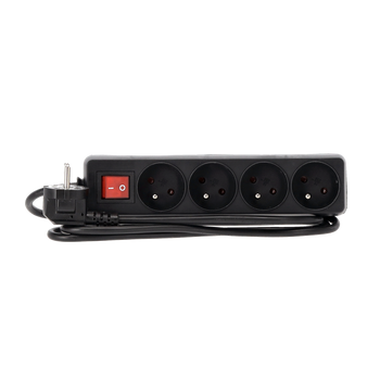 EXTENSION CORD POWER STRIP WITH SWITCH 4 SOCKETS 1.5M BLACK