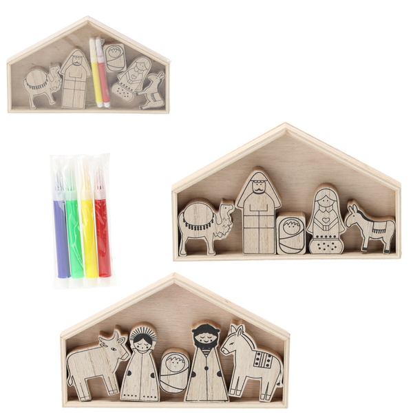 SET OF 5 WOODEN CHRISTMAS ELEMENTS - CHRISTMAS CRIB