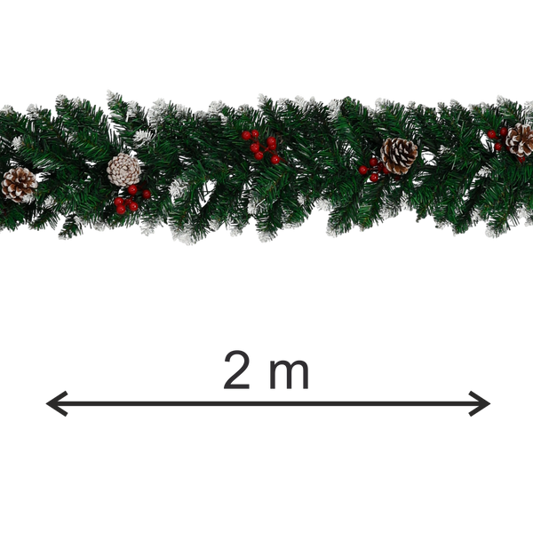 CHRISTMAS DECORATION - SNOWED GARLAND 2 M WITH ROWAN BERRIES AND CONES