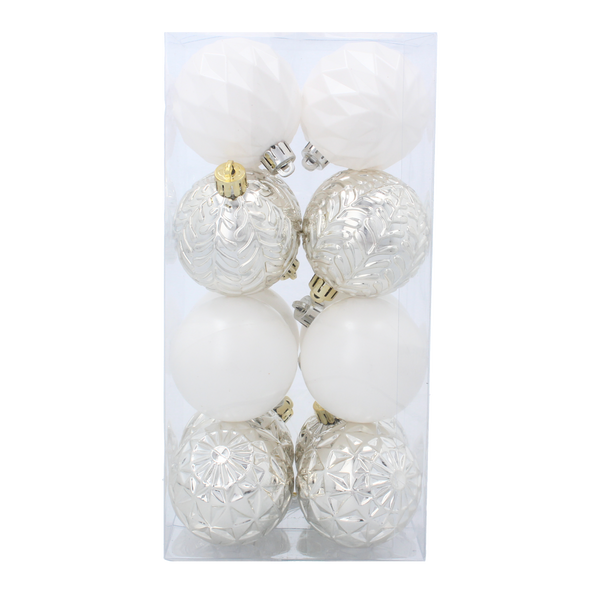SET OF 16 BAUBLES 6 CM WHITE