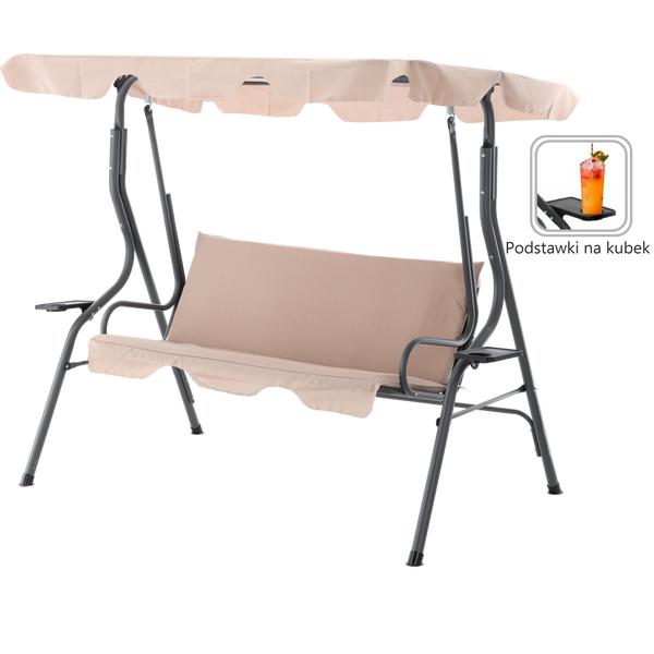 HUŚTAWKA OGRODOWA 170 x 110 x 153 CM CIEMNY BEŻ BEZ POD. Z PODSTAWKAMI NA KUBEK