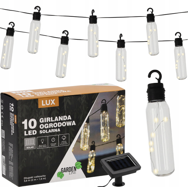 GIRLANDA SOLARNA OGRODOWA DŁ. 2 + 1,8 M LUX 10 LED CIEPŁY BIAŁY *3668
