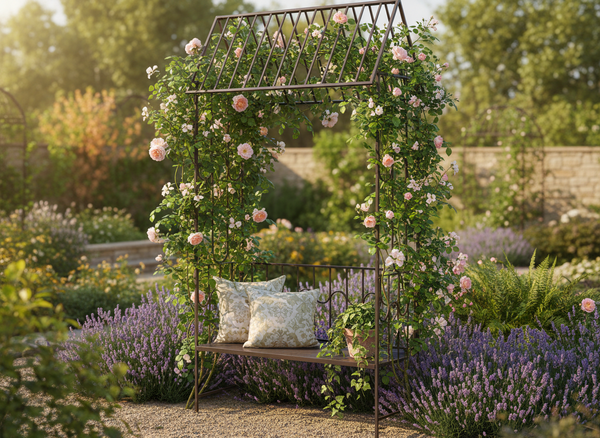 PERGOLA OGRODOWA Z ŁAWKĄ 123 x 63 x 252 CM ANTYCZNY BRĄZ