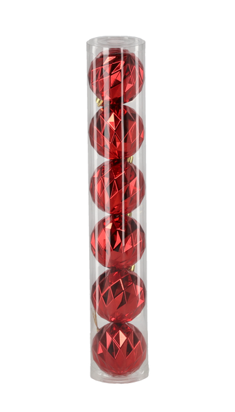 SET OF 6 SHINY BAUBLES 6 CM RED/GOLD/SILVER