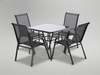 ZESTAW MEBLI OGRODOWYCH - 4 KRZESŁA + KWADRATOWY STOLIK - CZARNY
