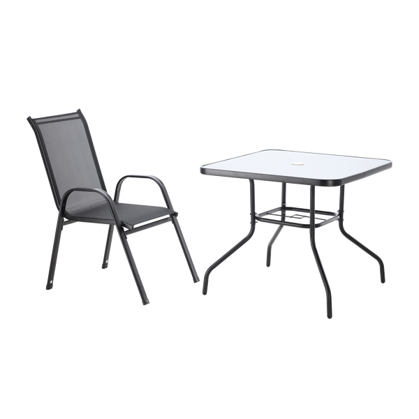 SET DE MOBILIER DE GRĂDINĂ - 4 SCAUNE + MASĂ PATRATĂ - NEAGRĂ *3521