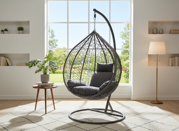 FOTEL WISZĄCY ROZM. L CIEMNOSZARY, PODUSZKA - CIEMNOSZARA, RAMA - CIEMNOSZARA