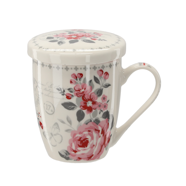 PORCELAIN MUG WITH INFUSER AND LID 340 ML ASSORTED FLORAL PATTERNS 