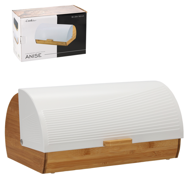 BREAD BOX ANISE - BAMBOO WITH METAL LID 38 x 28 x 18,5 CM WHITE