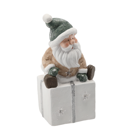 FIGURINE OF THE NATIVITY SCENE - SANTA SITTING ON A PRESENT 22,5 X 18 X 43,5 CM LED 