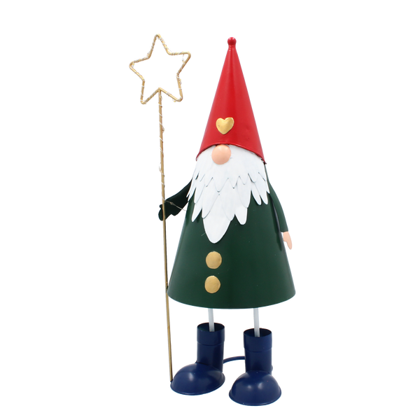 CHRISTMAS DECORATION - METAL GNOME WITH STAR LED 13 x 13 x 37 CM