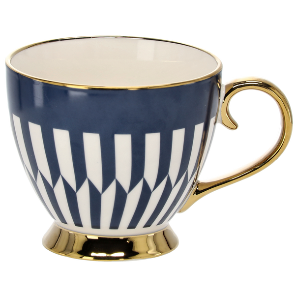 PORCELAIN MUG 445 ML ON A FOOT NAVY BLUE / GOLD MIX OF PATTERNS OPAK=1PCS