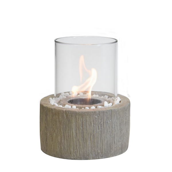 WOOD FINISH TABLETOP ETHANOL FIRE PIT WITH WHITE STONES H 25 CM