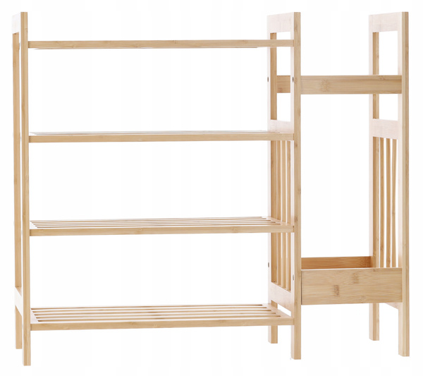 REGAŁ BAMBUSOWY 4-POZIOMOWY Z DODATKOWĄ PÓŁKĄ BOCZNĄ 73,5x28x66 CM *7001