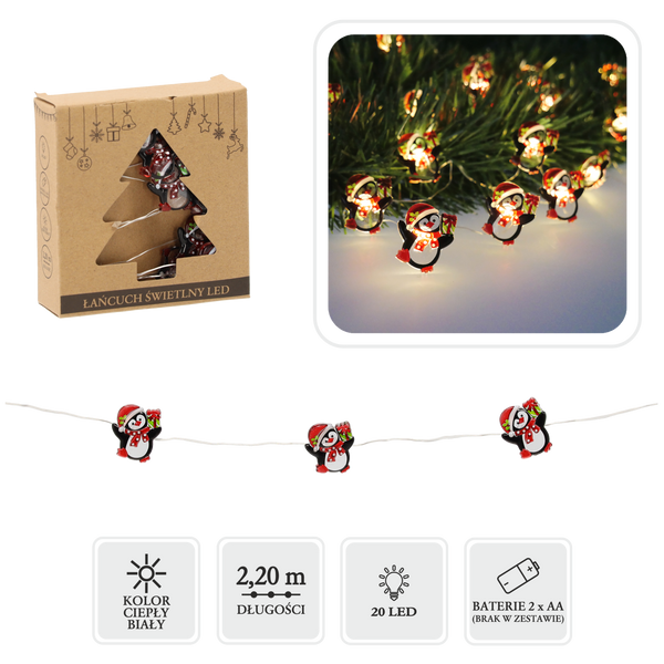LED LIGHT CHAIN - PENGUINS 20 L BATTERY-POWERED