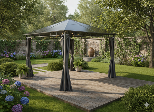 ALTANA PAWILON OGRODOWY Z ZASŁONAMI BOCZNYMI - SZARY 3 x 3 M