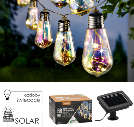 SOLAR GARDEN GARLAND LENGTH 2 + 3.8 M FELISI 20 LED COOL WHITE