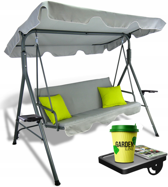 Zahradní houpačka A-TYPE 170 x 118 x 153 cm šedá s limetkovými polštáři a stojánky na šálek *9987