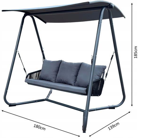 ZÁHRADNÁ HOJDAKA S PLETENÝMI PODRÚČKAMI 180 x 139 x 185 CM ANTRACITOVÁ PREMIUM *3149