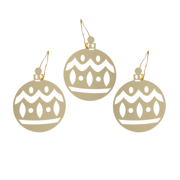SET OF 3 CHRISTMAS DECORATIONS - GOLD BAUBLE 8 x 6 CM