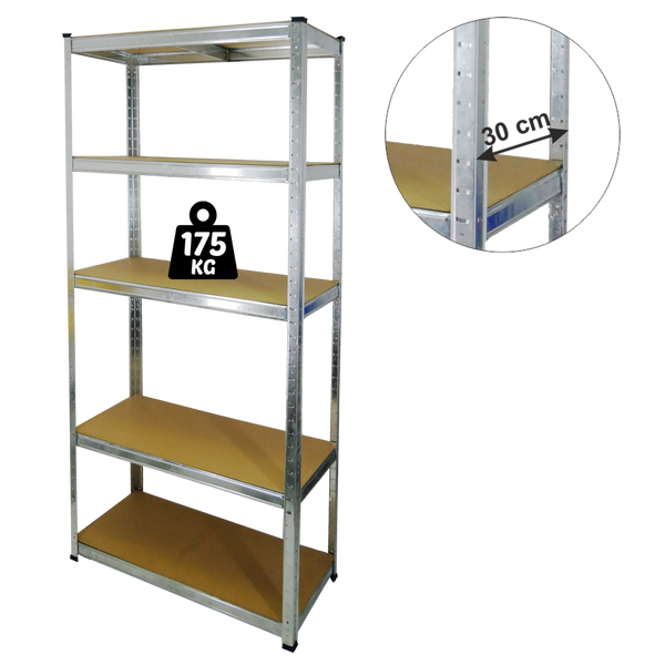 REGAŁ 5-POZIOMOWY 180 x 90 x 30 CM UDŹWIG PÓŁKI: 175 KG *5870