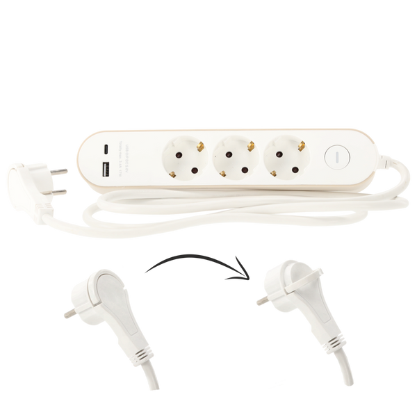 PRZEDŁUŻACZ LISTWA ZASILAJĄCA Z WYŁĄCZNIKIEM 3 GNIAZDA 230V I 2 GNIAZDA USB 1,5 M BIAŁA *2585