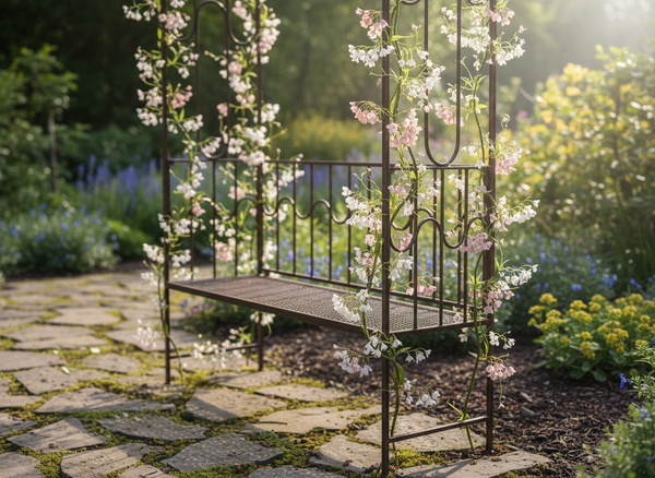 PERGOLA OGRODOWA Z ŁAWKĄ 123 x 63 x 252 CM ANTYCZNY BRĄZ