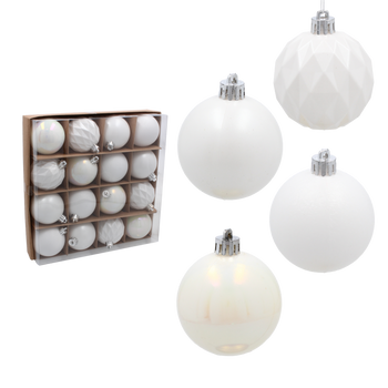 SET OF 16 BAUBLES 6 CM WHITE