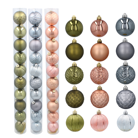 SET OF 10 BAUBLES 6 CM OLIVE/COPPER/GRAPHITE