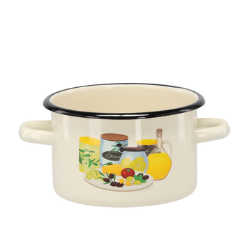 GARNEK EMALIOWANY 2 L 16 CM KREMOWY OLIWKA *7442