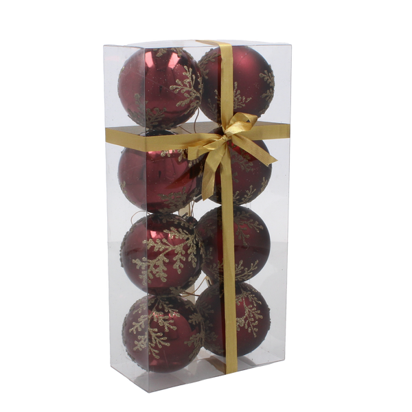 SET OF 8 CHRISTMAS BAUBLES RED 6 CM