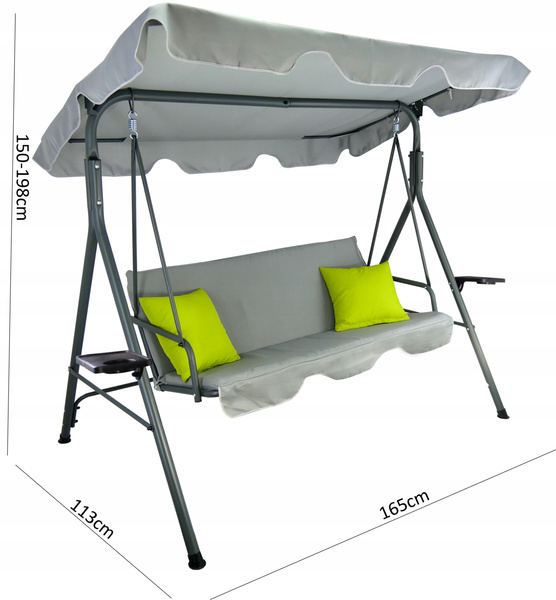 LEAGĂ DE GRĂDINĂ A-TYPE 170 x 118 x 153 cm GRI CU PERNE VERZI ȘI SUPORTURI PENTRU CEAIURI *9987