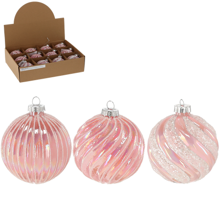 GLASS ORNAMENT - PINK DECORATED MIXED PATTERNS