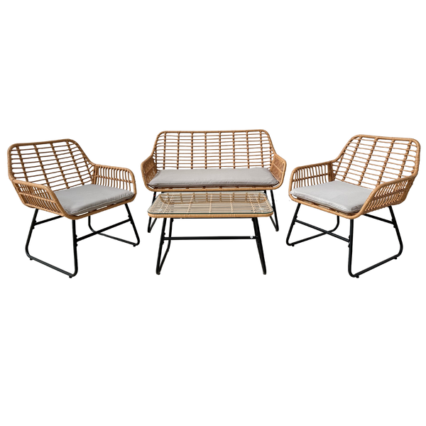 ZESTAW MEBLI OGRODOWYCH (SOFA, 2 KRZESŁA, STOLIK) - BRĄZOWY, PODUSZKI - SZARY *3422