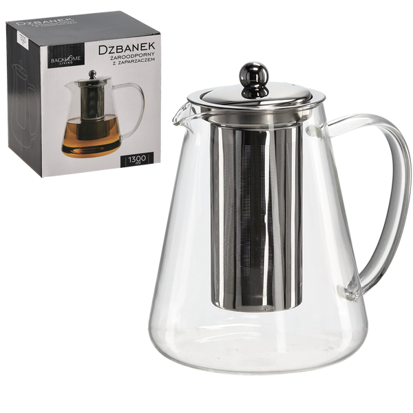 DZBANEK ŻAROODPORNY Z ZAPARZACZEM Z METALOWĄ POKRYWKĄ 1300 ML *1571