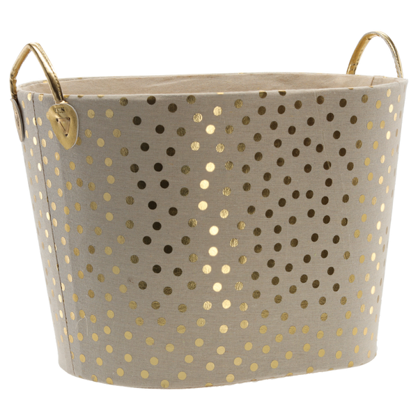 KOSZ NA PRANIE/ZABAWKI 38 x 48 x 34 CM W KROPKI ZŁOTY/SREBRNY *4885