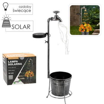 LAMPĂ SOLARĂ 17,5 x 60 CM ROBINET CU GHIVECI 30 LED ALB CALD *6186
