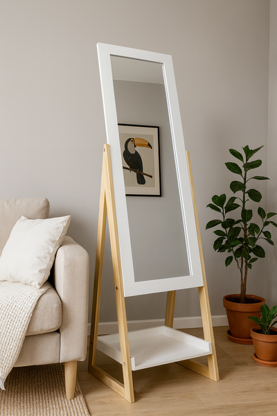 LUSTRO STOJĄCE DREWNIANE NOGI Z PÓŁKĄ 40 x 36 x 150 CM *9740