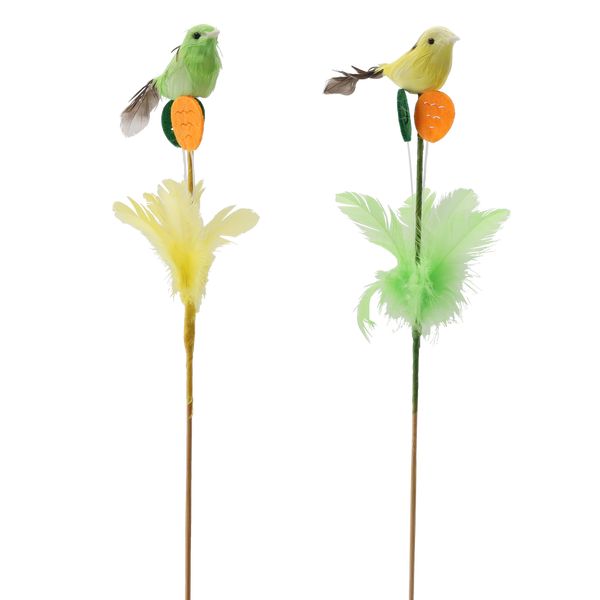 OZDOBA WIELKANOCNA NA PIKU - PTASZEK W PIÓRKACH 30 CM MIX 2 KOLORÓW opak=12szt *9564