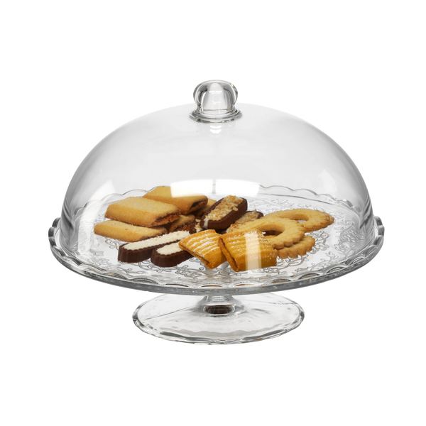 GLASS PLATE WITH GLASS LID O 29 CM HEIGHT 25 CM