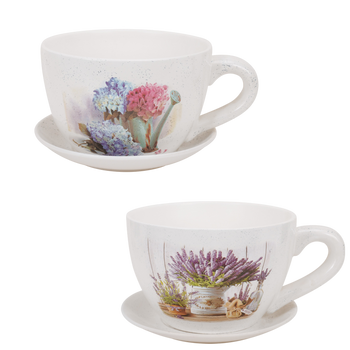 CERAMIC PLANT POT CUP 33 x 25,5 x 18 CM WHITE MIXED PATTERNS