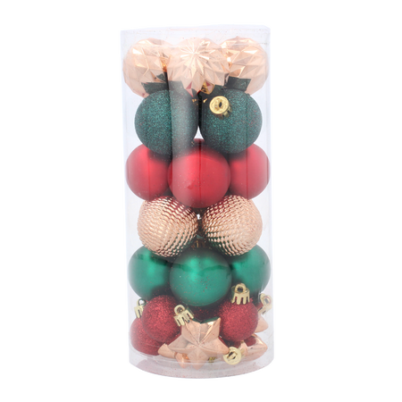 KPL. 32 BOMBEK 3-4 CM ČERVENÁ/ZLATO/ZELENÝ MIX VZOROV *3249